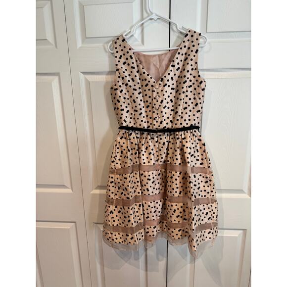 NEW Taylor Blush Black Polka Dot Fit Flare Cocktail Dinner Party Dress - Picture 6 of 8